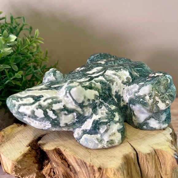 Moss Agate Frog Carving Crystal - Picture 1 of 4